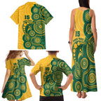 Australia Rugby Custom Family Matching Tank Maxi Dress and Hawaiian Shirt Go Wallabies Aboriginal Style