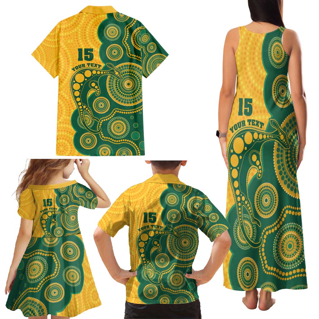 Australia Rugby Custom Family Matching Tank Maxi Dress and Hawaiian Shirt Go Wallabies Aboriginal Style