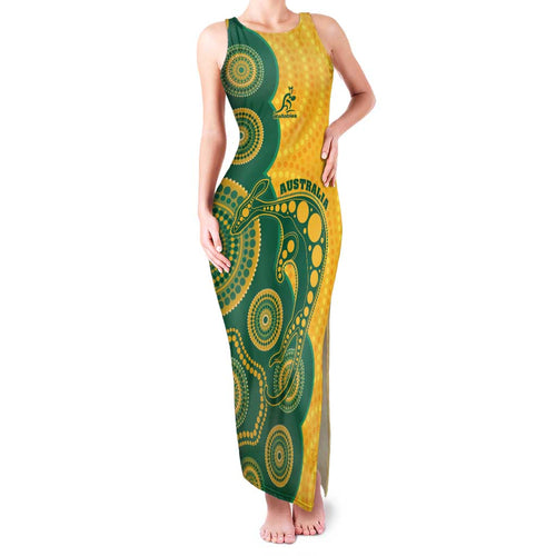 Australia Rugby Custom Family Matching Tank Maxi Dress and Hawaiian Shirt Go Wallabies Aboriginal Style