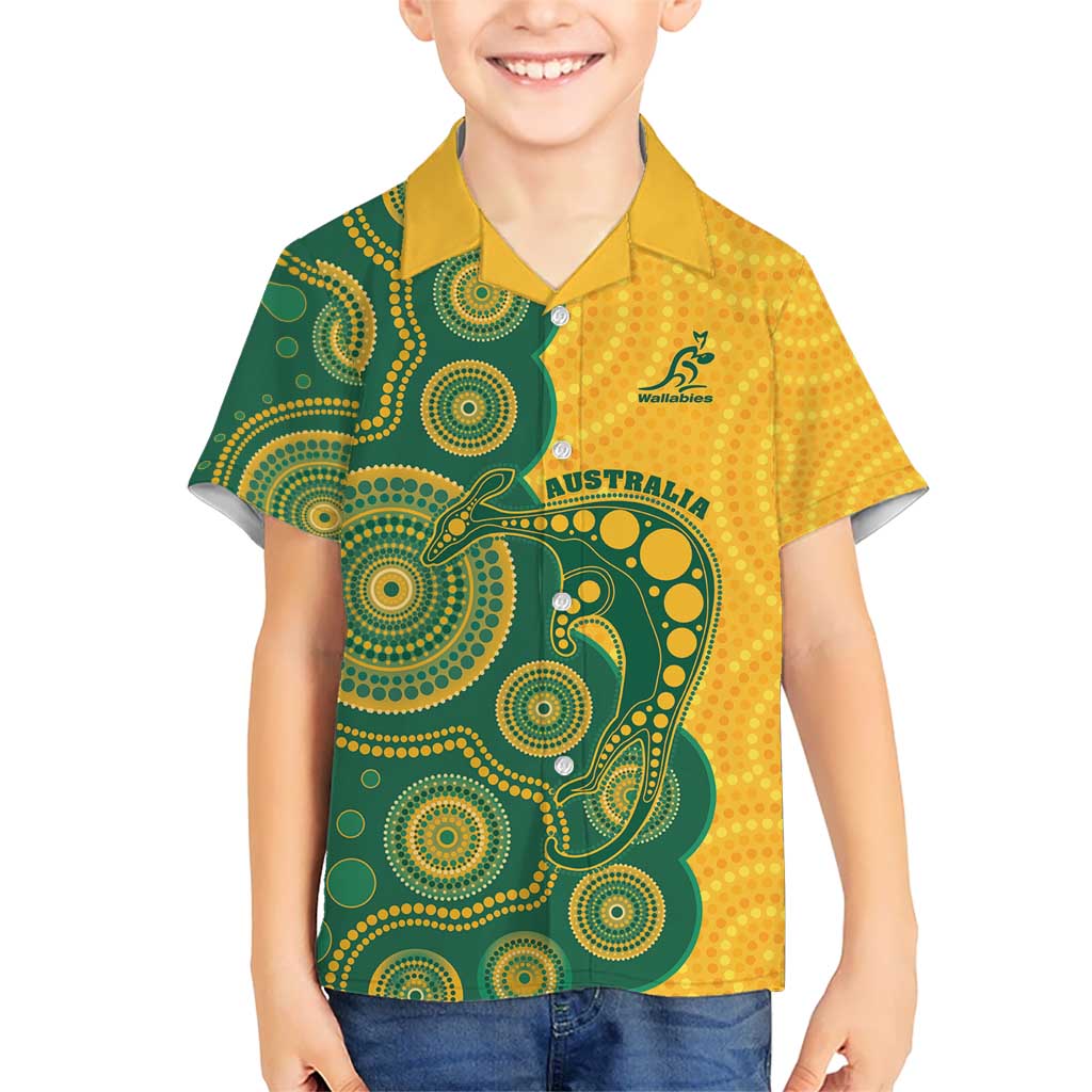 Australia Rugby Custom Kid Hawaiian Shirt Go Wallabies Aboriginal Style