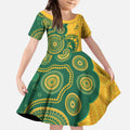 Australia Rugby Custom Kid Short Sleeve Dress Go Wallabies Aboriginal Style