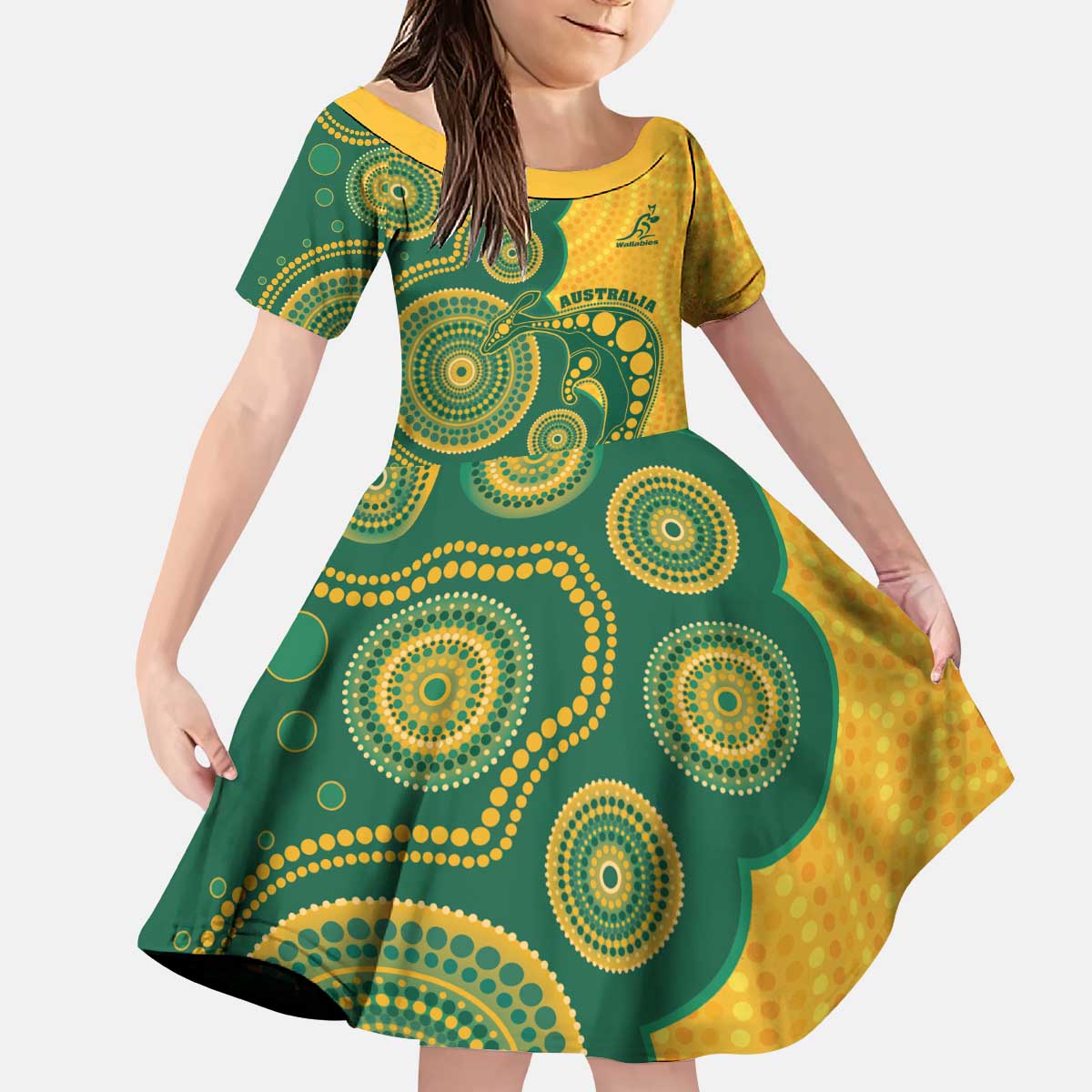 Australia Rugby Custom Kid Short Sleeve Dress Go Wallabies Aboriginal Style