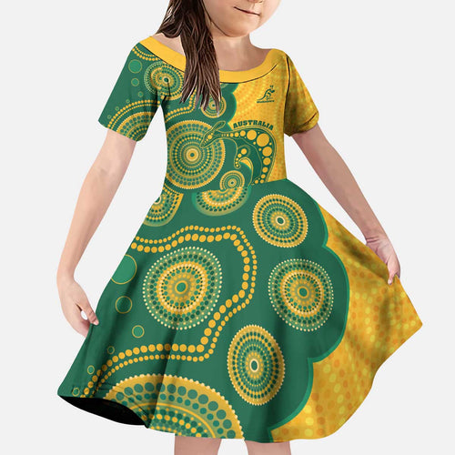Australia Rugby Custom Kid Short Sleeve Dress Go Wallabies Aboriginal Style