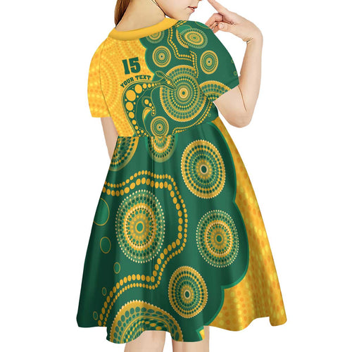 Australia Rugby Custom Kid Short Sleeve Dress Go Wallabies Aboriginal Style