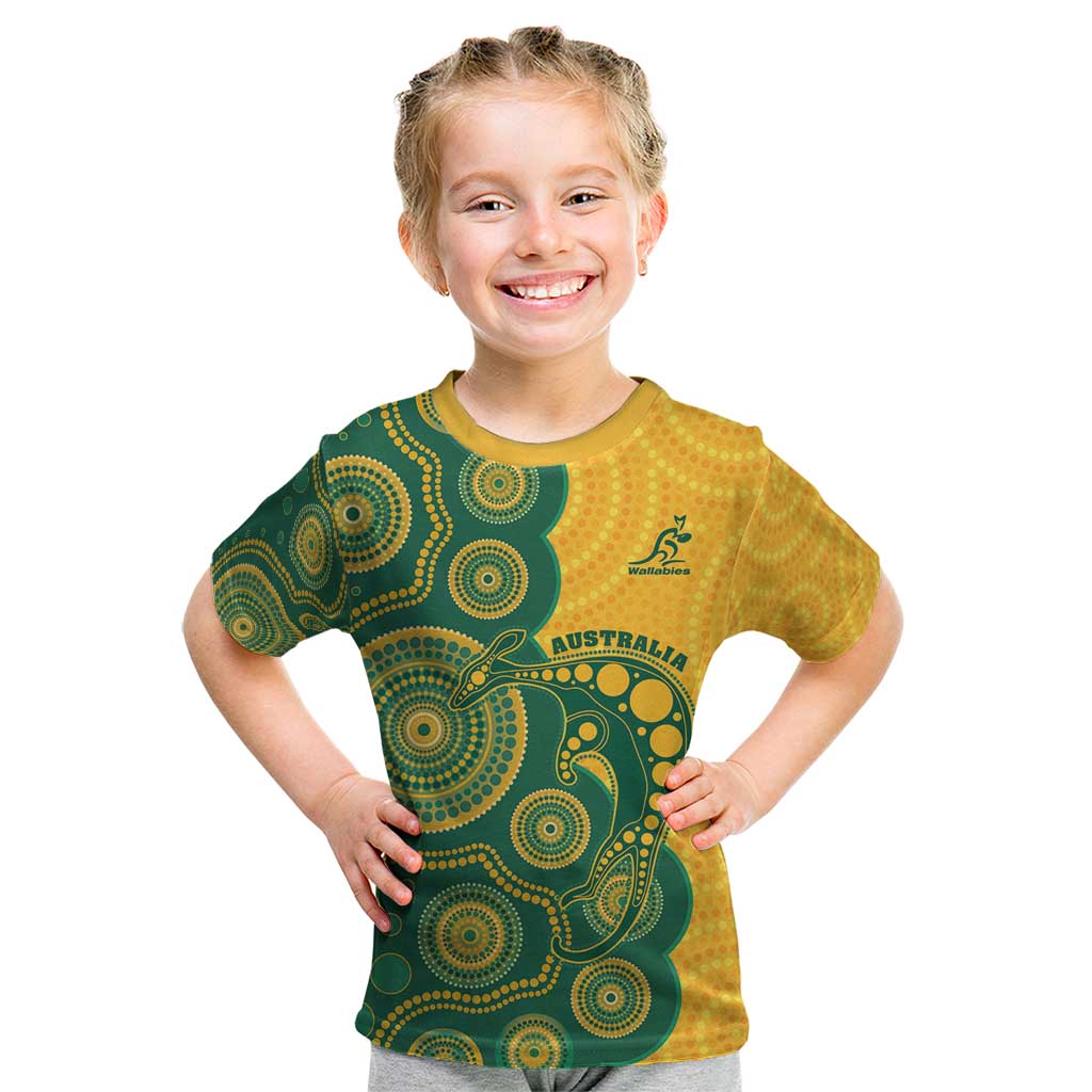 Australia Rugby Custom Kid T Shirt Go Wallabies Aboriginal Style