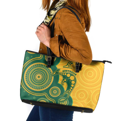 Australia Rugby Leather Tote Bag Go Wallabies Aboriginal Style