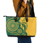 Australia Rugby Leather Tote Bag Go Wallabies Aboriginal Style