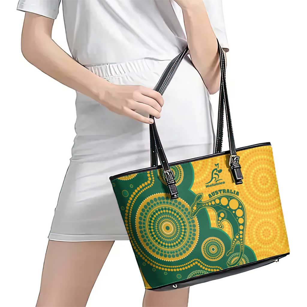 Australia Rugby Leather Tote Bag Go Wallabies Aboriginal Style