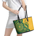 Australia Rugby Leather Tote Bag Go Wallabies Aboriginal Style