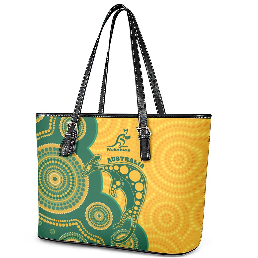 Australia Rugby Leather Tote Bag Go Wallabies Aboriginal Style