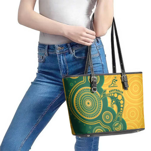 Australia Rugby Leather Tote Bag Go Wallabies Aboriginal Style