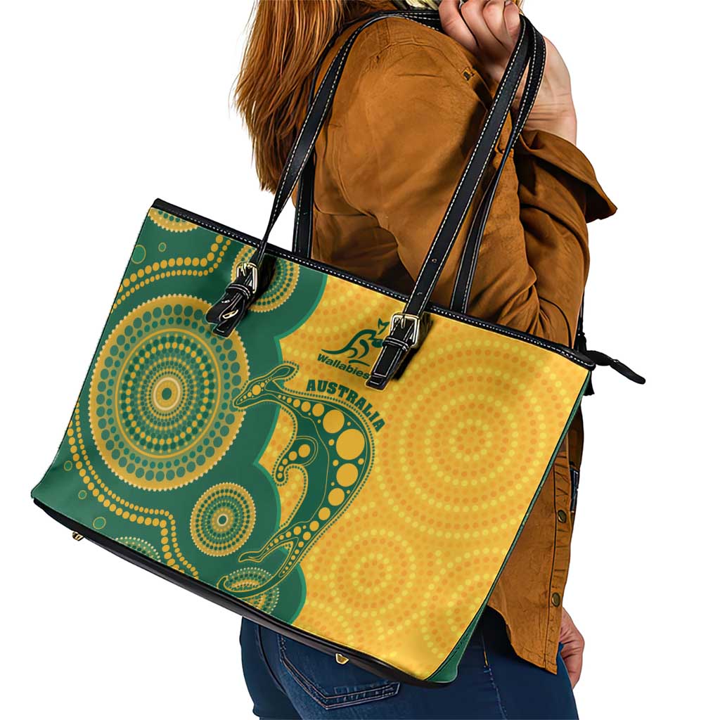 Australia Rugby Leather Tote Bag Go Wallabies Aboriginal Style