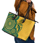Australia Rugby Leather Tote Bag Go Wallabies Aboriginal Style
