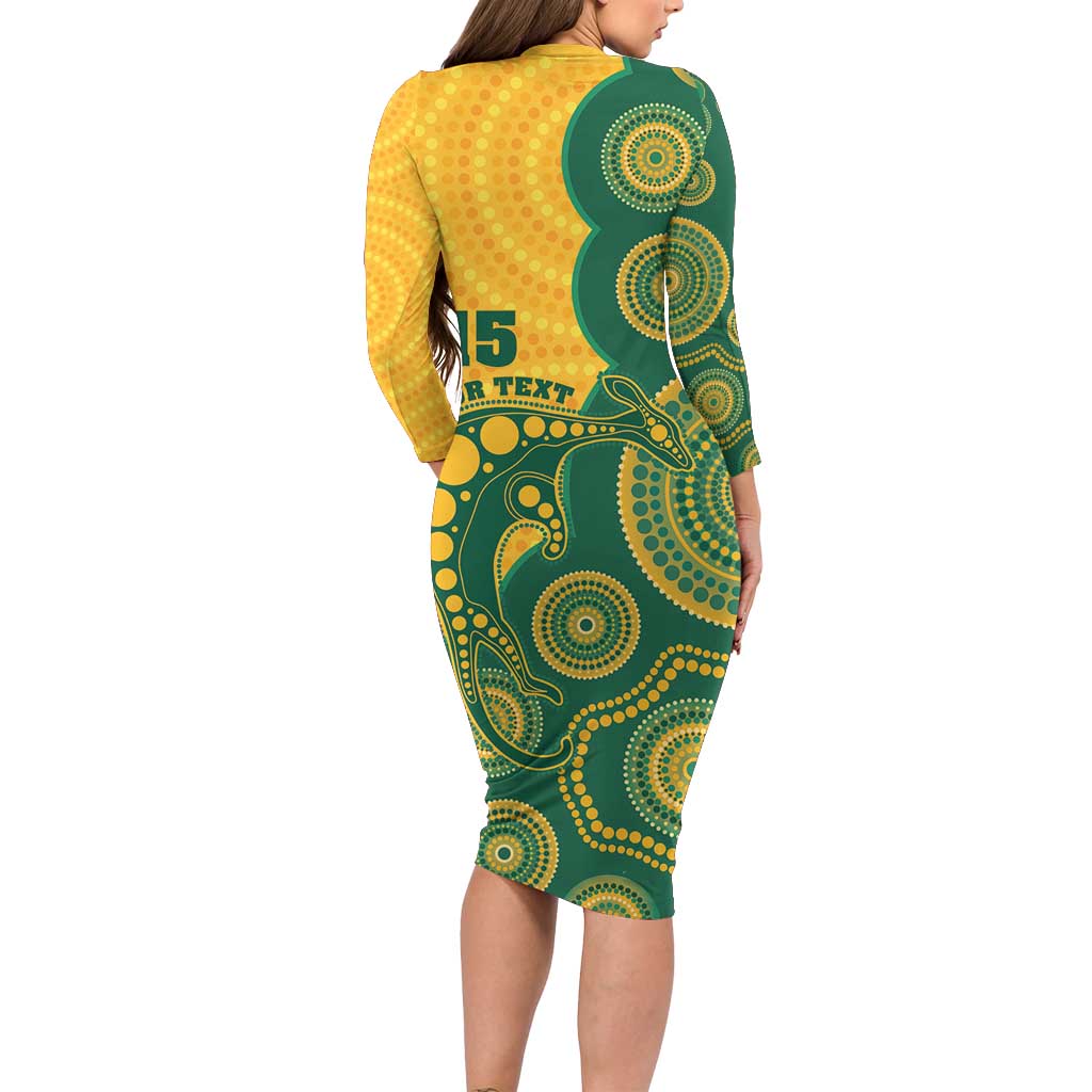 Australia Rugby Custom Long Sleeve Bodycon Dress Go Wallabies Aboriginal Style