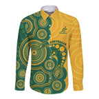 Australia Rugby Custom Long Sleeve Button Shirt Go Wallabies Aboriginal Style