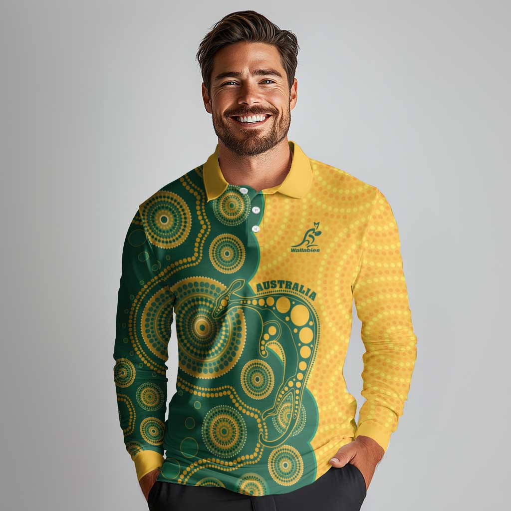 Australia Rugby Custom Long Sleeve Polo Shirt Go Wallabies Aboriginal Style