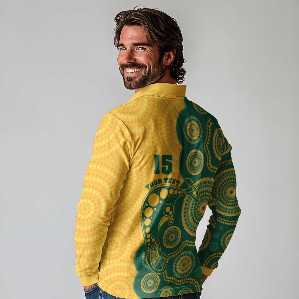 Australia Rugby Custom Long Sleeve Polo Shirt Go Wallabies Aboriginal Style