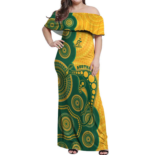 Australia Rugby Custom Off Shoulder Maxi Dress Go Wallabies Aboriginal Style
