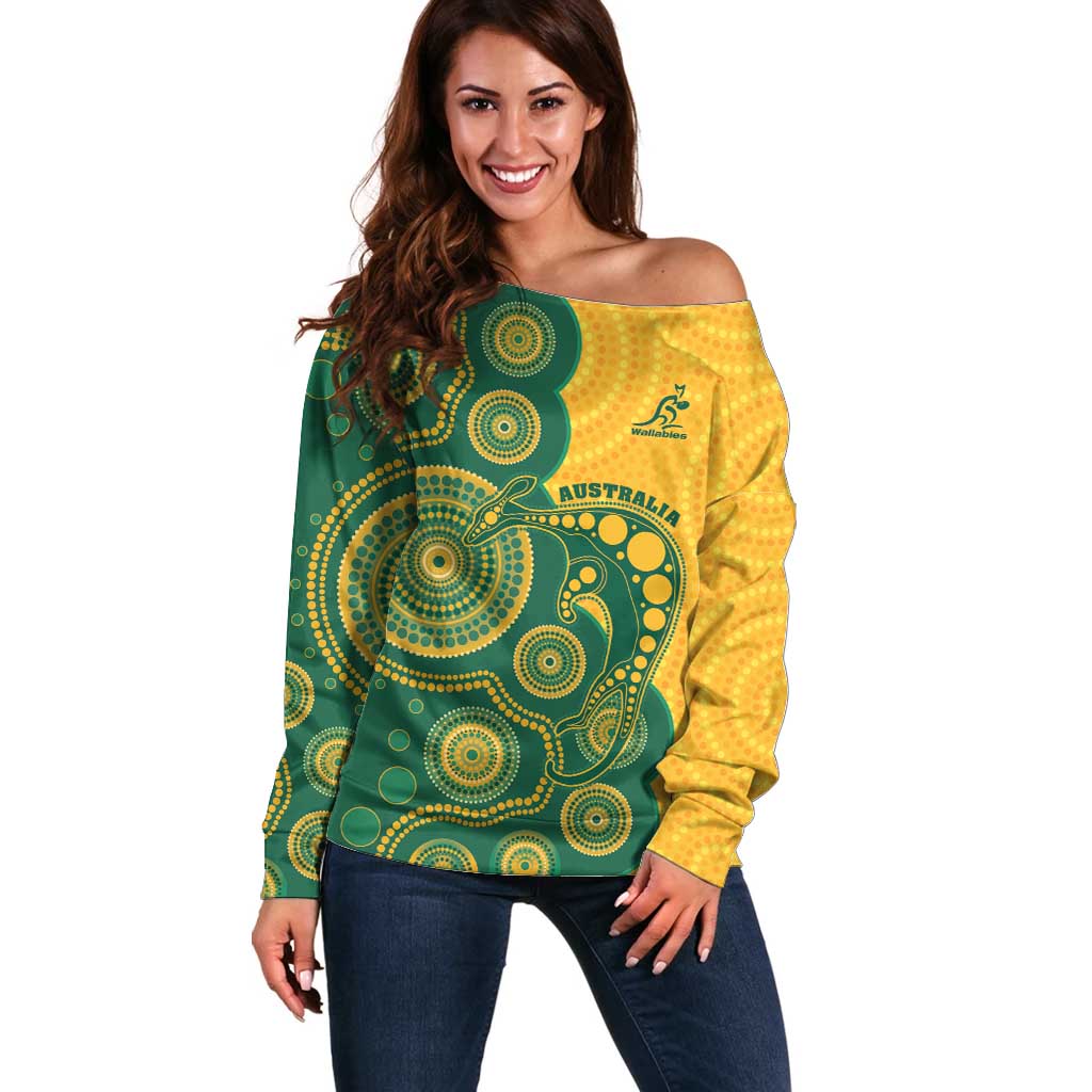 Australia Rugby Custom Off Shoulder Sweater Go Wallabies Aboriginal Style