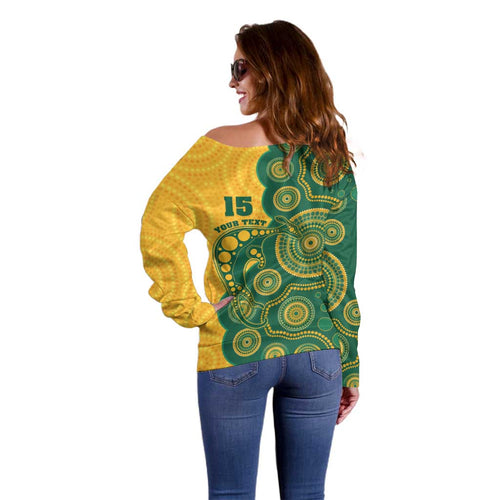 Australia Rugby Custom Off Shoulder Sweater Go Wallabies Aboriginal Style