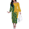 Australia Rugby Custom Off The Shoulder Long Sleeve Dress Go Wallabies Aboriginal Style
