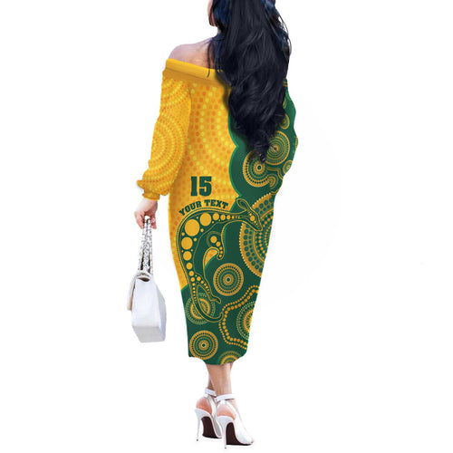 Australia Rugby Custom Off The Shoulder Long Sleeve Dress Go Wallabies Aboriginal Style