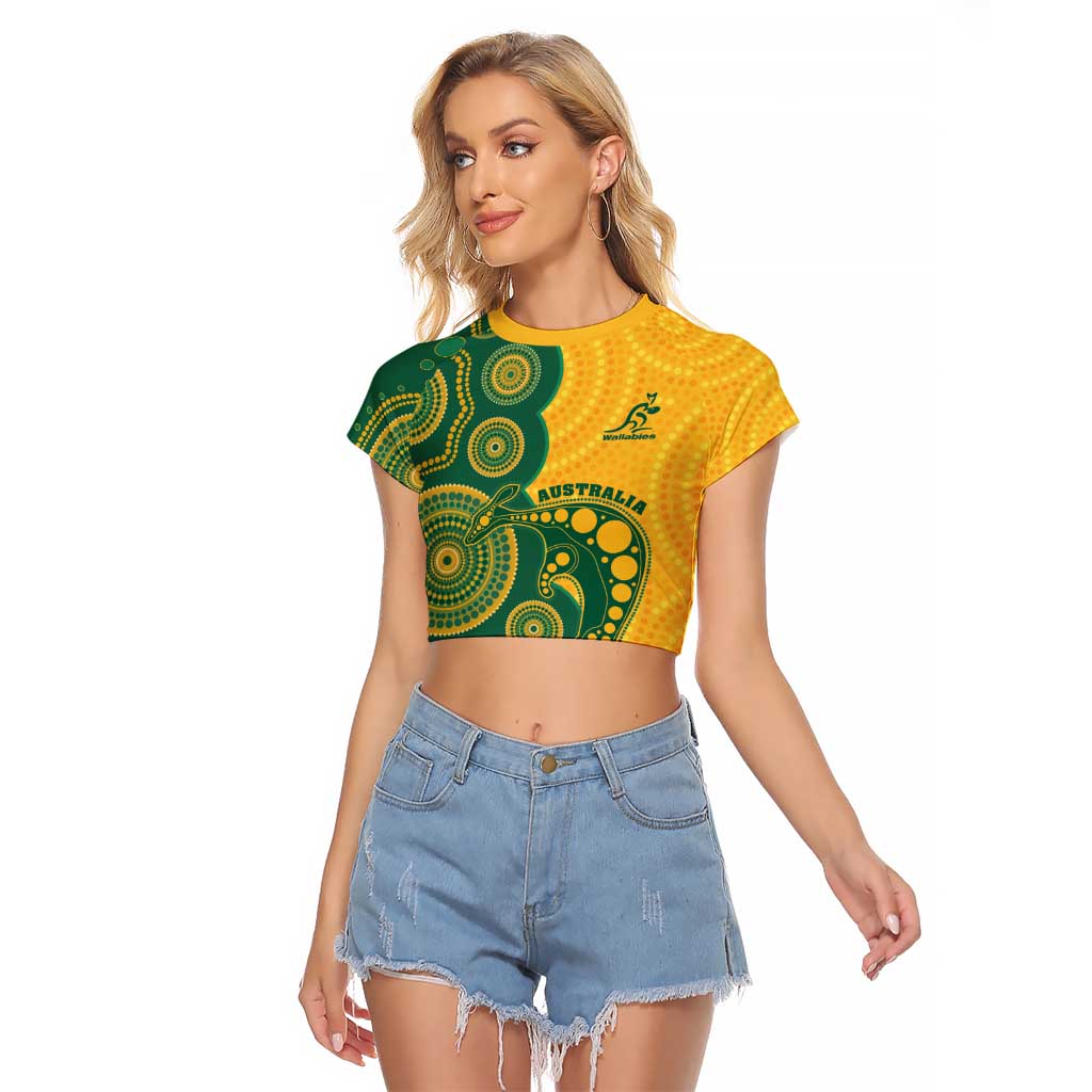 Australia Rugby Custom Raglan Cropped T Shirt Go Wallabies Aboriginal Style