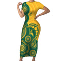 Australia Rugby Custom Short Sleeve Bodycon Dress Go Wallabies Aboriginal Style