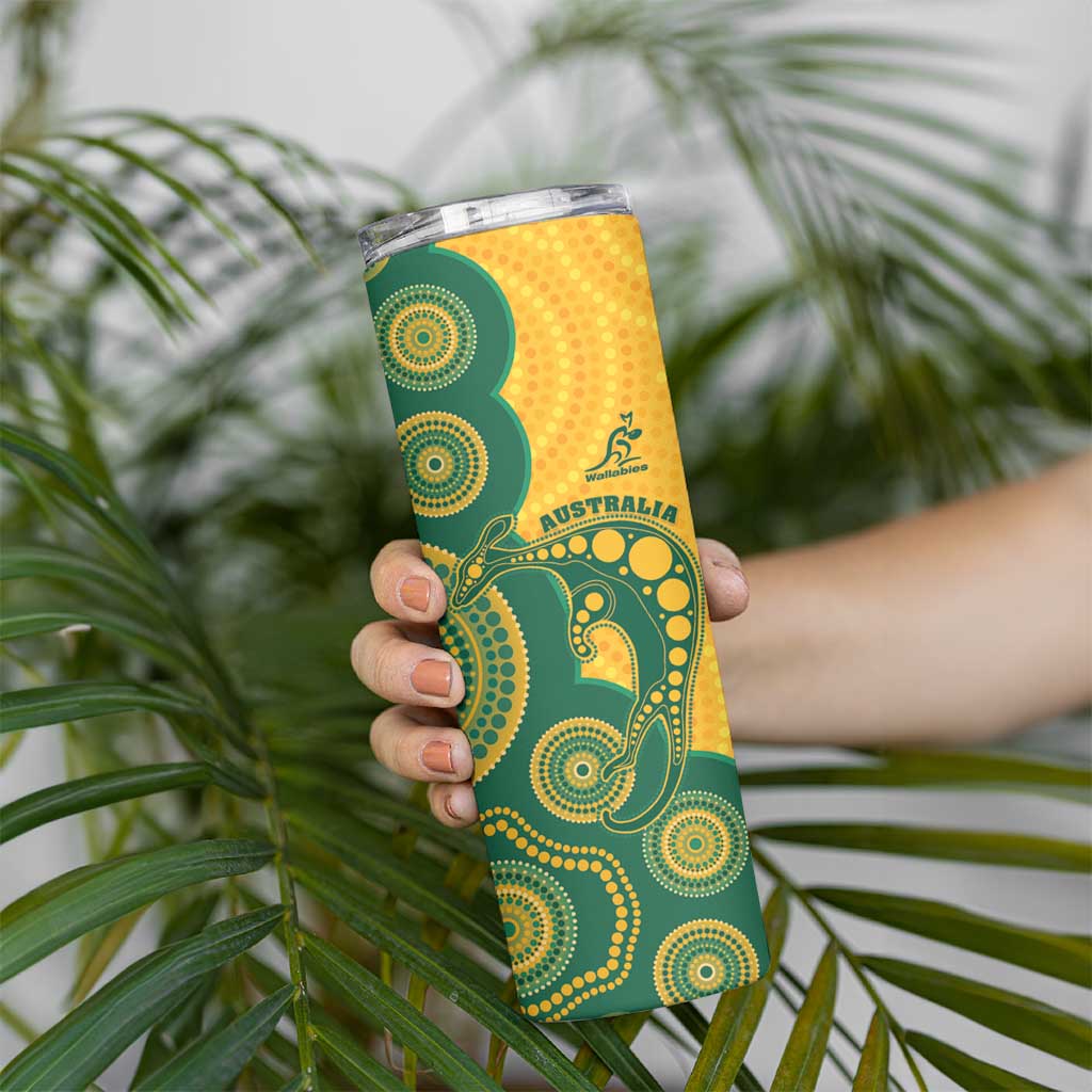 Australia Rugby Custom Skinny Tumbler Go Wallabies Aboriginal Style