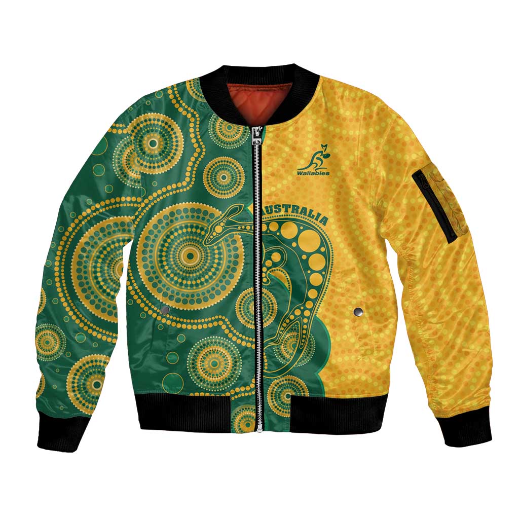 Australia Rugby Custom Sleeve Zip Bomber Jacket Go Wallabies Aboriginal Style
