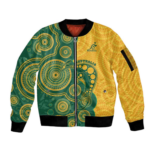 Australia Rugby Custom Sleeve Zip Bomber Jacket Go Wallabies Aboriginal Style