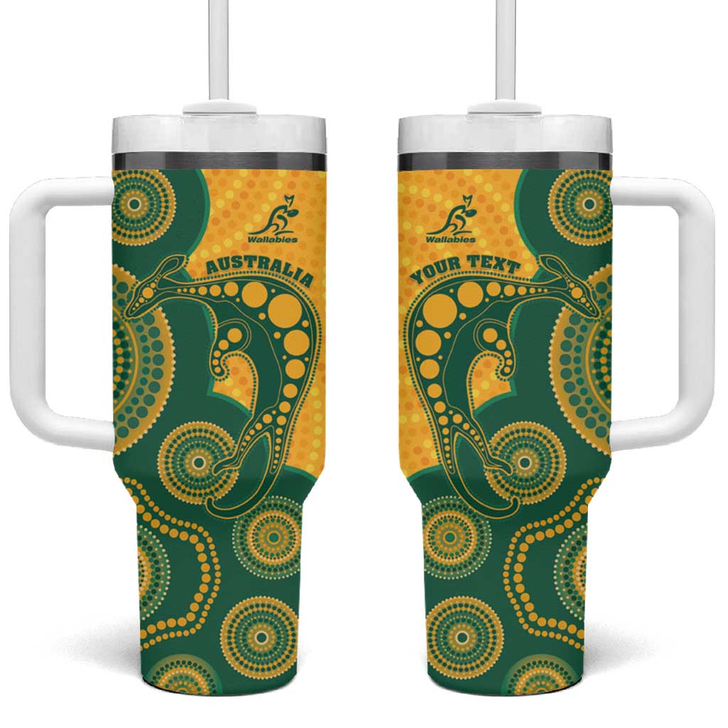 Australia Rugby Custom Tumbler With Handle Go Wallabies Aboriginal Style