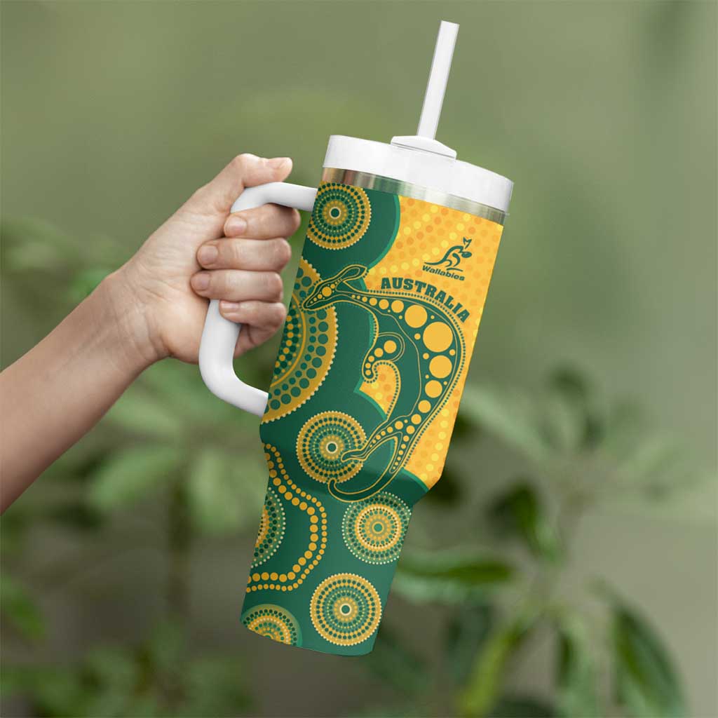 Australia Rugby Custom Tumbler With Handle Go Wallabies Aboriginal Style