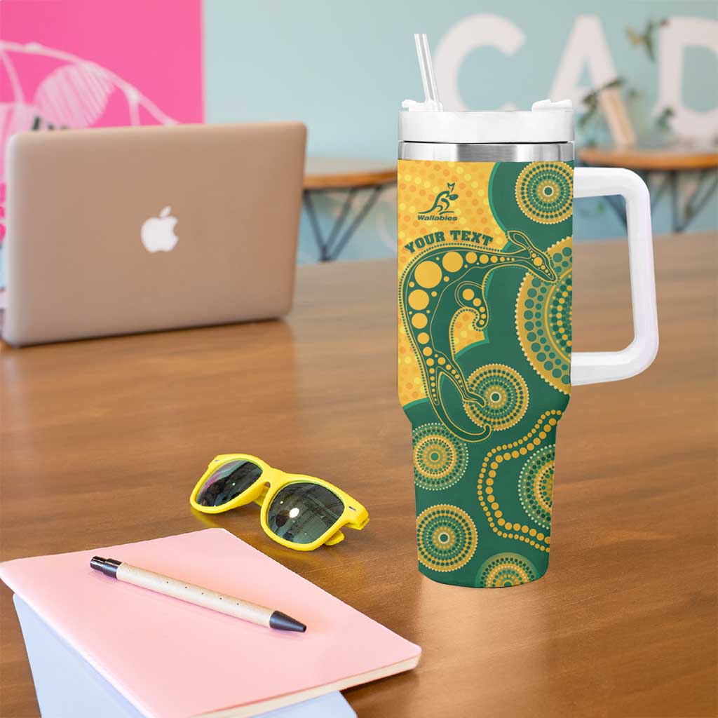 Australia Rugby Custom Tumbler With Handle Go Wallabies Aboriginal Style