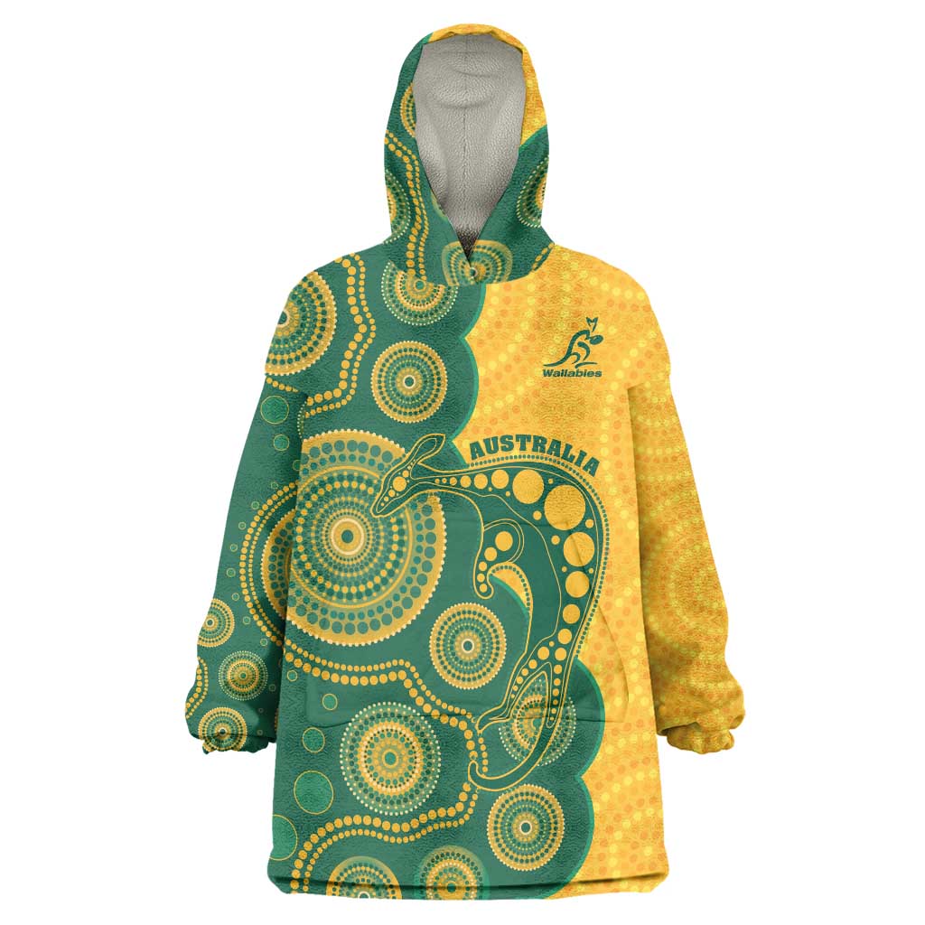 Australia Rugby Custom Wearable Blanket Hoodie Go Wallabies Aboriginal Style