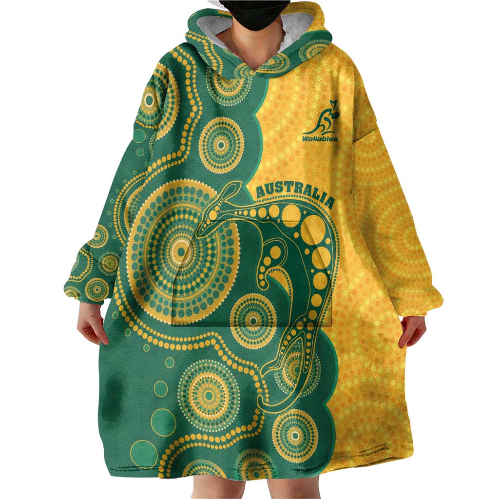 Australia Rugby Custom Wearable Blanket Hoodie Go Wallabies Aboriginal Style