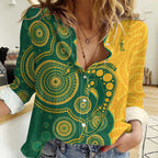 Australia Rugby Custom Women Casual Shirt Go Wallabies Aboriginal Style