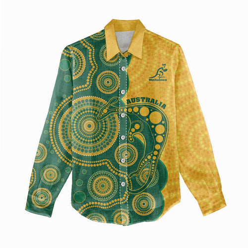 Australia Rugby Custom Women Casual Shirt Go Wallabies Aboriginal Style