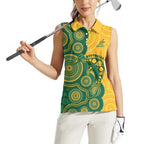 Australia Rugby Custom Women Sleeveless Polo Shirt Go Wallabies Aboriginal Style