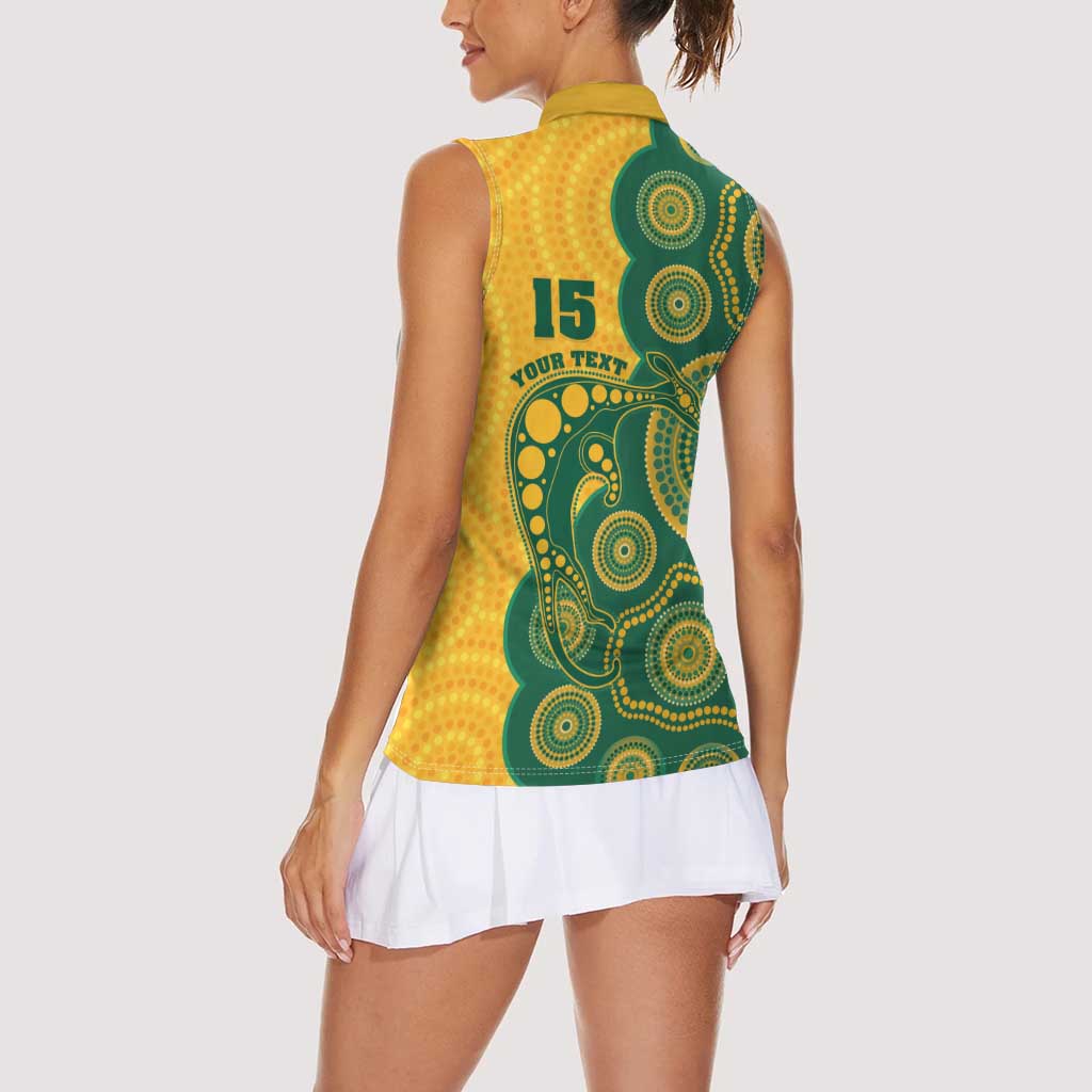 Australia Rugby Custom Women Sleeveless Polo Shirt Go Wallabies Aboriginal Style