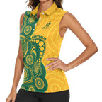 Australia Rugby Custom Women Sleeveless Polo Shirt Go Wallabies Aboriginal Style