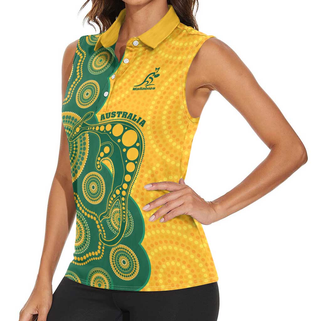 Australia Rugby Custom Women Sleeveless Polo Shirt Go Wallabies Aboriginal Style