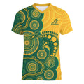 Australia Rugby Custom Women V-Neck T-Shirt Go Wallabies Aboriginal Style