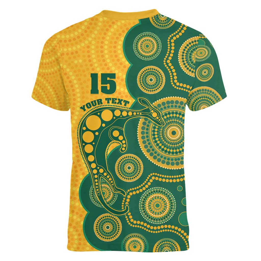 Australia Rugby Custom Women V-Neck T-Shirt Go Wallabies Aboriginal Style
