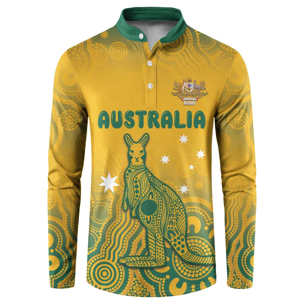 Australia Rugby Button Sweatshirt Wallabies Aboriginal Pattern