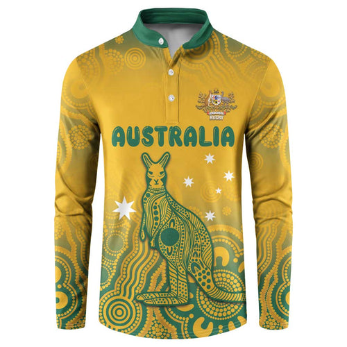 Australia Rugby Button Sweatshirt Wallabies Aboriginal Pattern