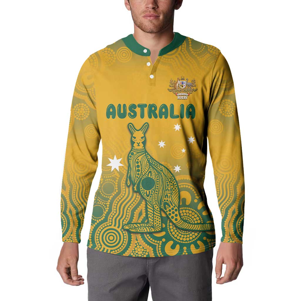 Australia Rugby Button Sweatshirt Wallabies Aboriginal Pattern