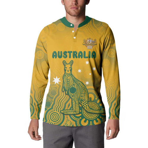 Australia Rugby Button Sweatshirt Wallabies Aboriginal Pattern