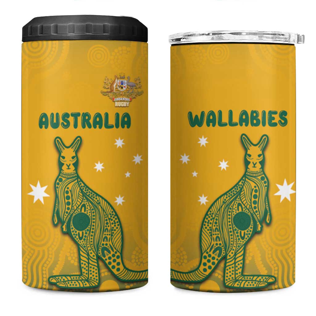 Australia Rugby 4 in 1 Can Cooler Tumbler Wallabies Aboriginal Pattern
