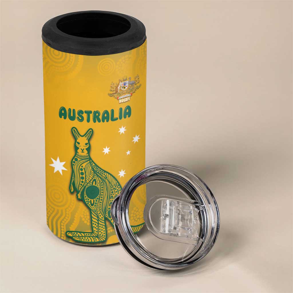 Australia Rugby 4 in 1 Can Cooler Tumbler Wallabies Aboriginal Pattern